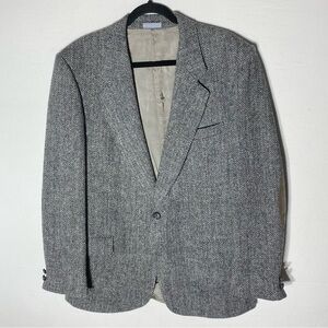 Vintage Harris Tweed Leishman Classic Grey Wool  Herringbone Blazer 46R Academia